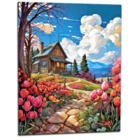 Petite maison de campagne et champs de tulipes petite maison de campagne et champs de tulipe