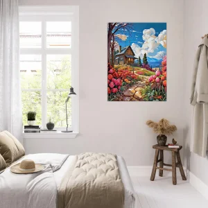 Petite maison de campagne et champs de tulipes petite maison de campagne et champs de tulipe