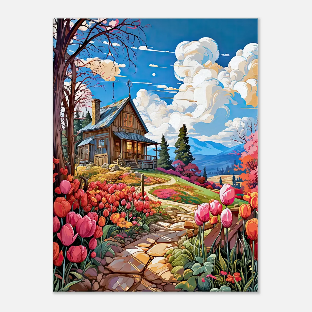 Petite maison de campagne et champs de tulipes petite maison de campagne et champs de tulipe