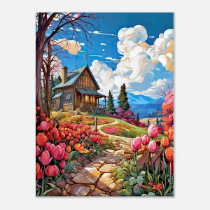 Petite maison de campagne et champs de tulipes petite maison de campagne et champs de tulipe