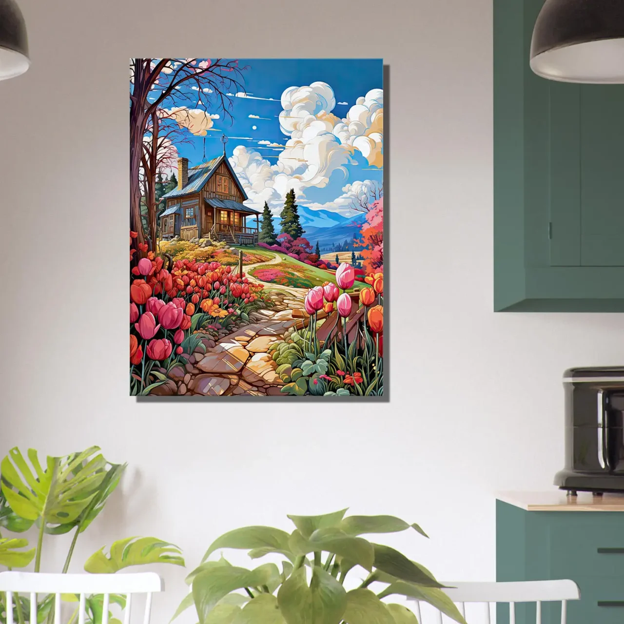 Petite maison de campagne et champs de tulipes petite maison de campagne et champs de tulipe