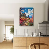 petite maison de campagne et champs de tulipe