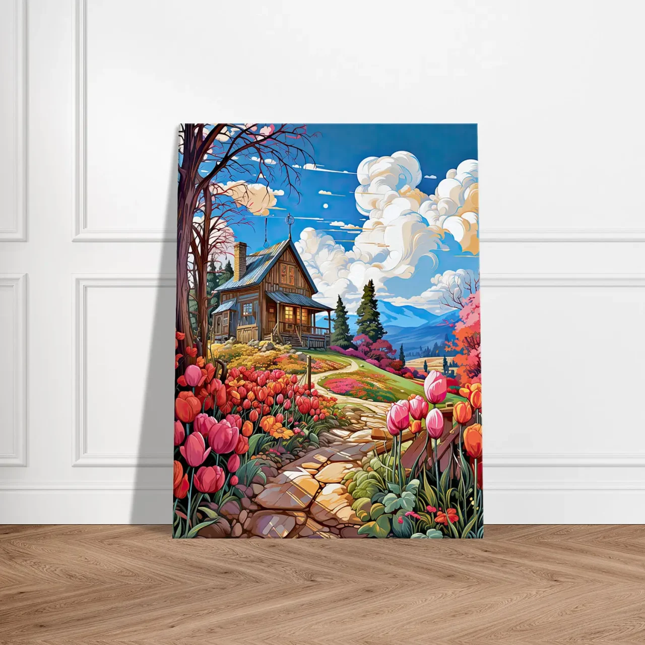 Petite maison de campagne et champs de tulipes petite maison de campagne et champs de tulipe