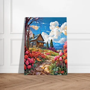 Petite maison de campagne et champs de tulipes petite maison de campagne et champs de tulipe