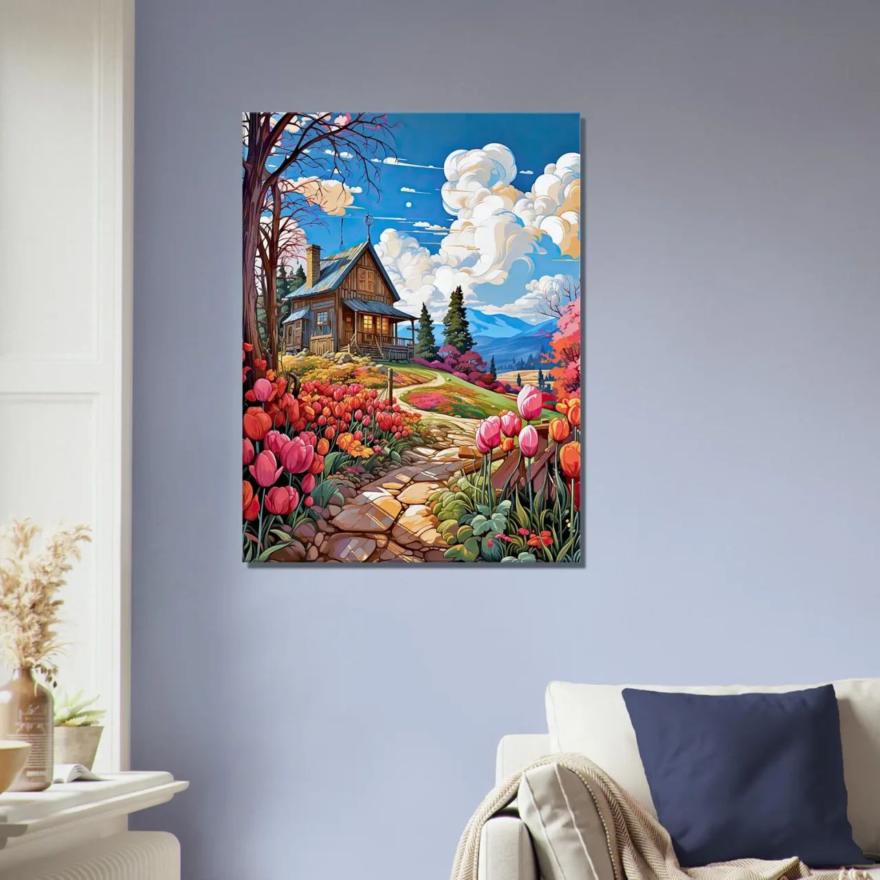 Petite maison de campagne et champs de tulipes petite maison de campagne et champs de tulipe