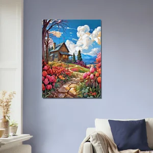 Petite maison de campagne et champs de tulipes petite maison de campagne et champs de tulipe