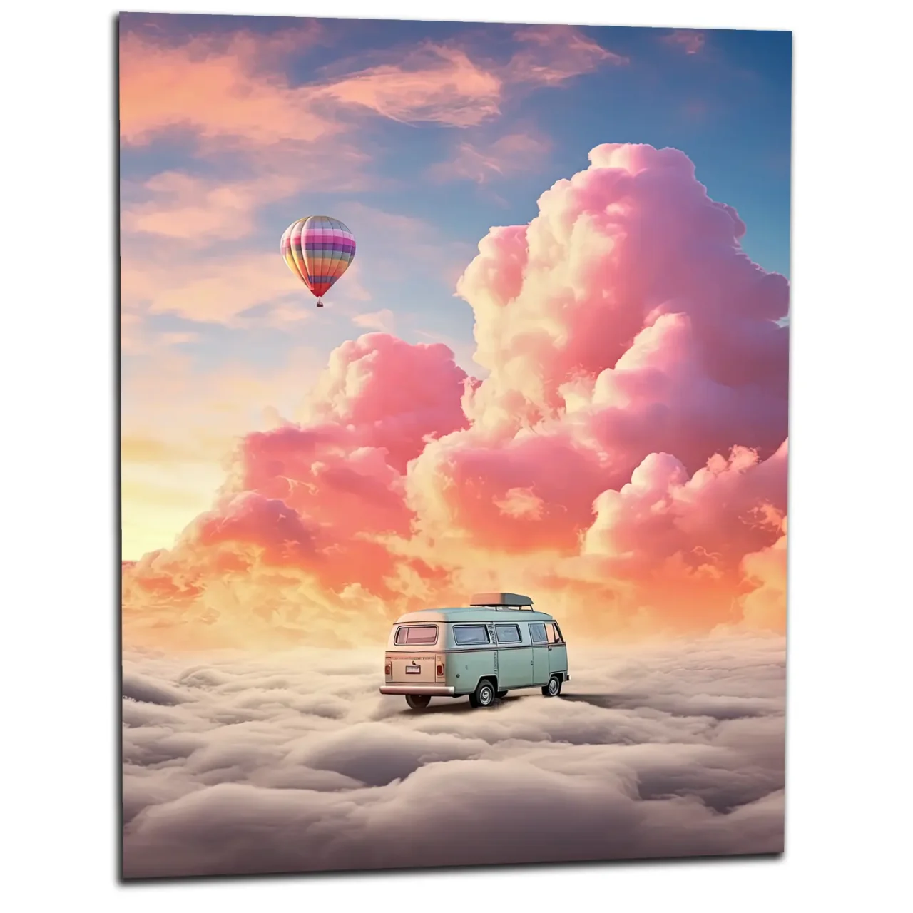 van dans les nuages, montgolfière dans le ciel