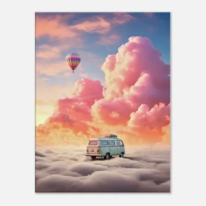 van dans les nuages, montgolfière dans le ciel