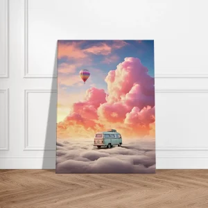 van dans les nuages, montgolfière dans le ciel