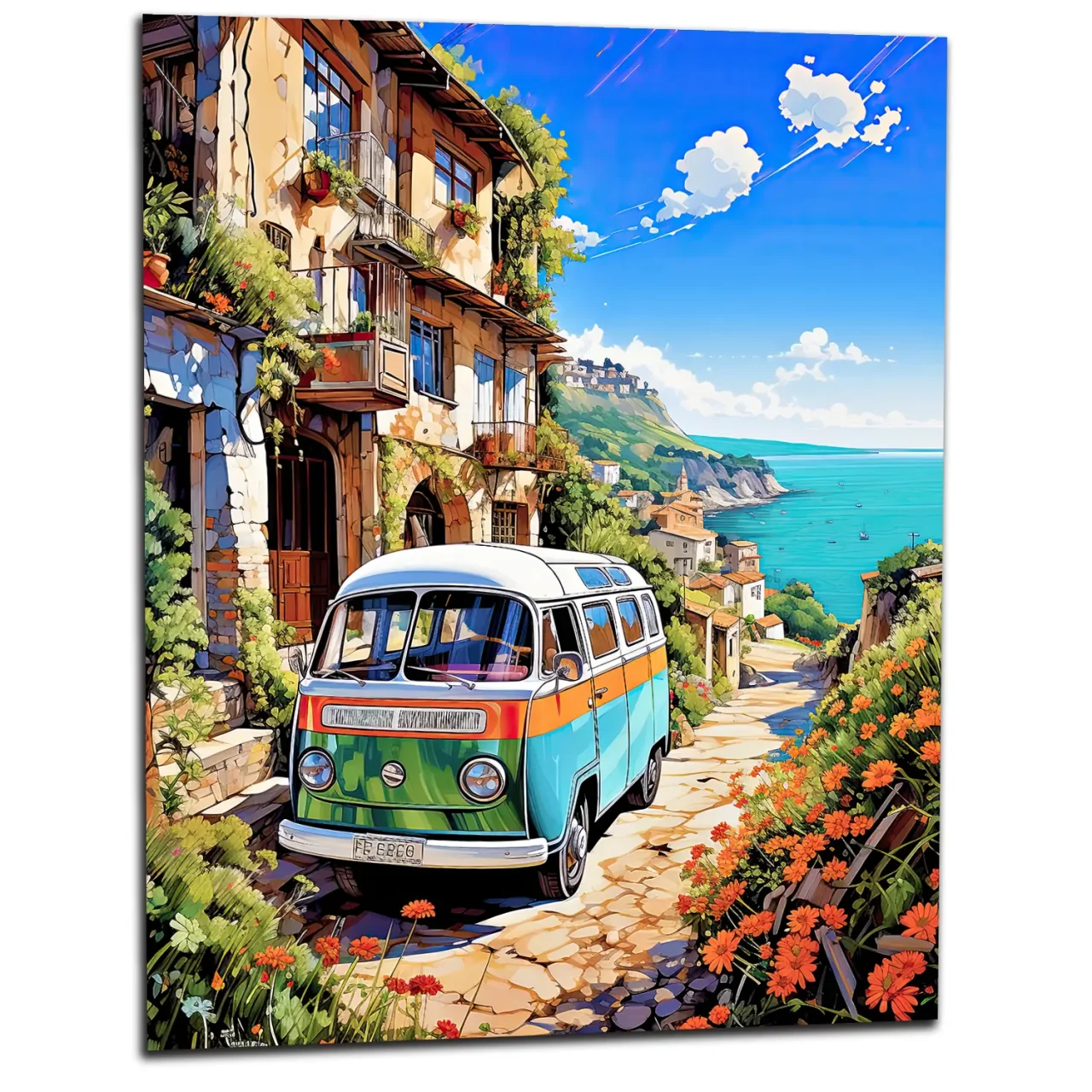 van dans un village du littoral italien