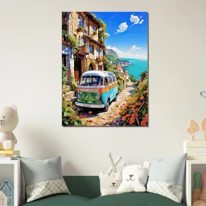 van dans un village du littoral italien