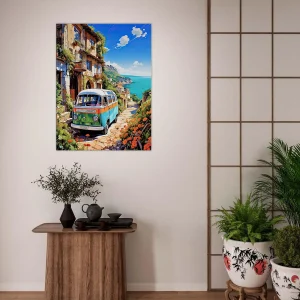 van dans un village du littoral italien