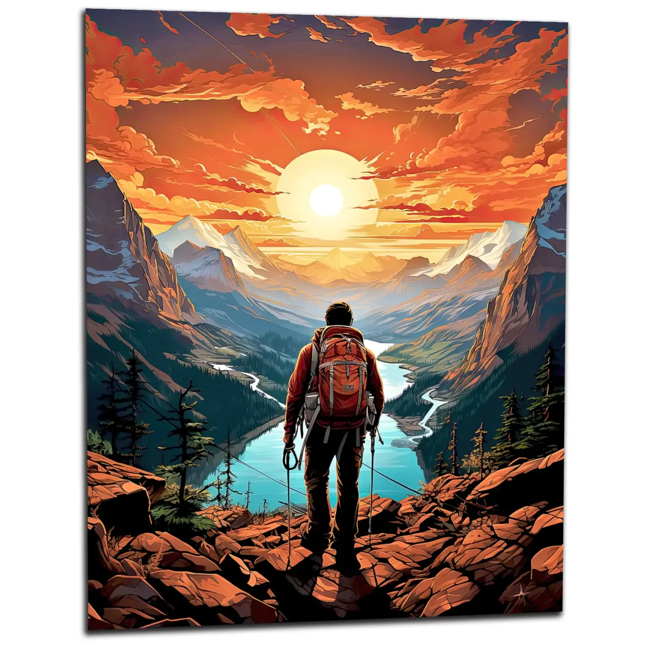 Vue sur les montagnes et la rivière du randonneur vue sur les montagnes et la rivière du randonneur