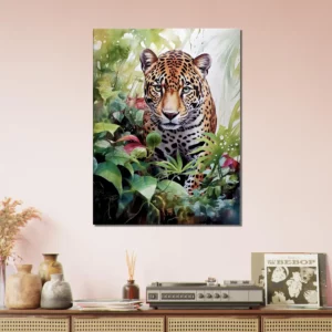 Tableau Aquarelle Jaguar dans la jungle luxuriante