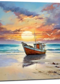 Tableau Bateau de pêcheur échoué sur le sable bateau de pêcheur échoué sur le sable