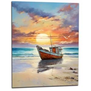 Bateau de pêcheur échoué sur le sable