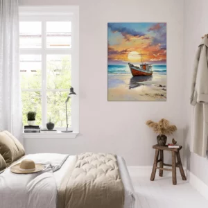 bateau de pêcheur échoué sur le sable