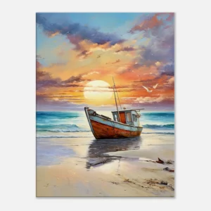 bateau de pêcheur échoué sur le sable