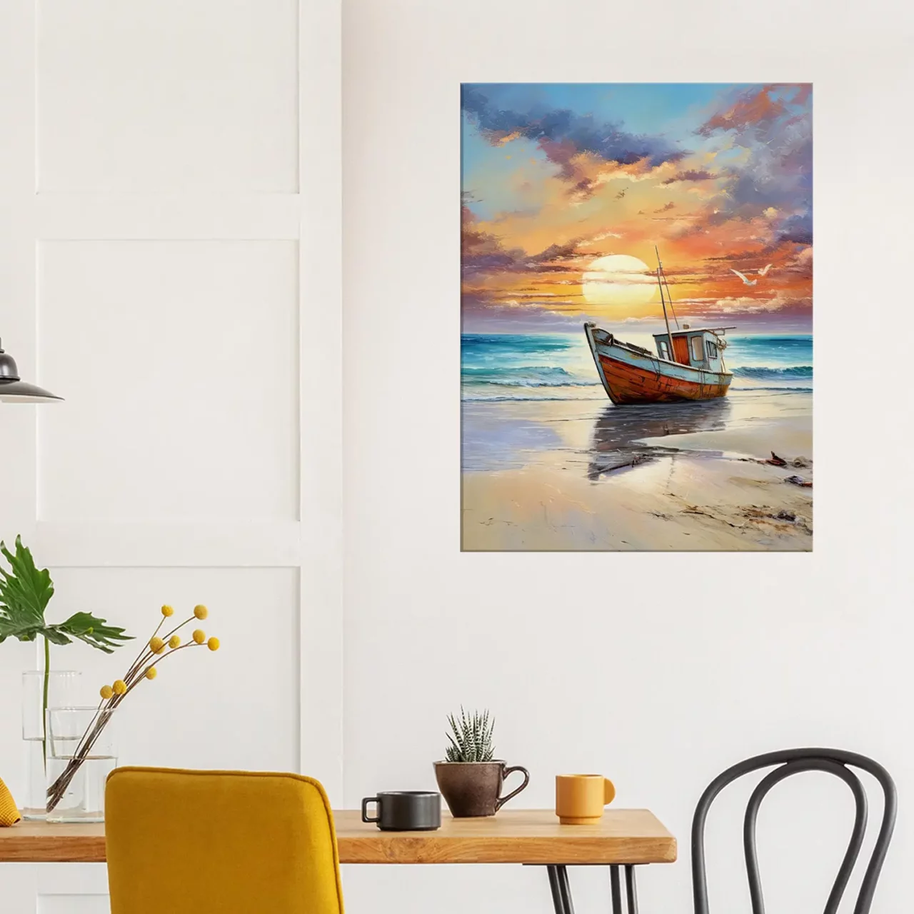 bateau de pêcheur échoué sur le sable