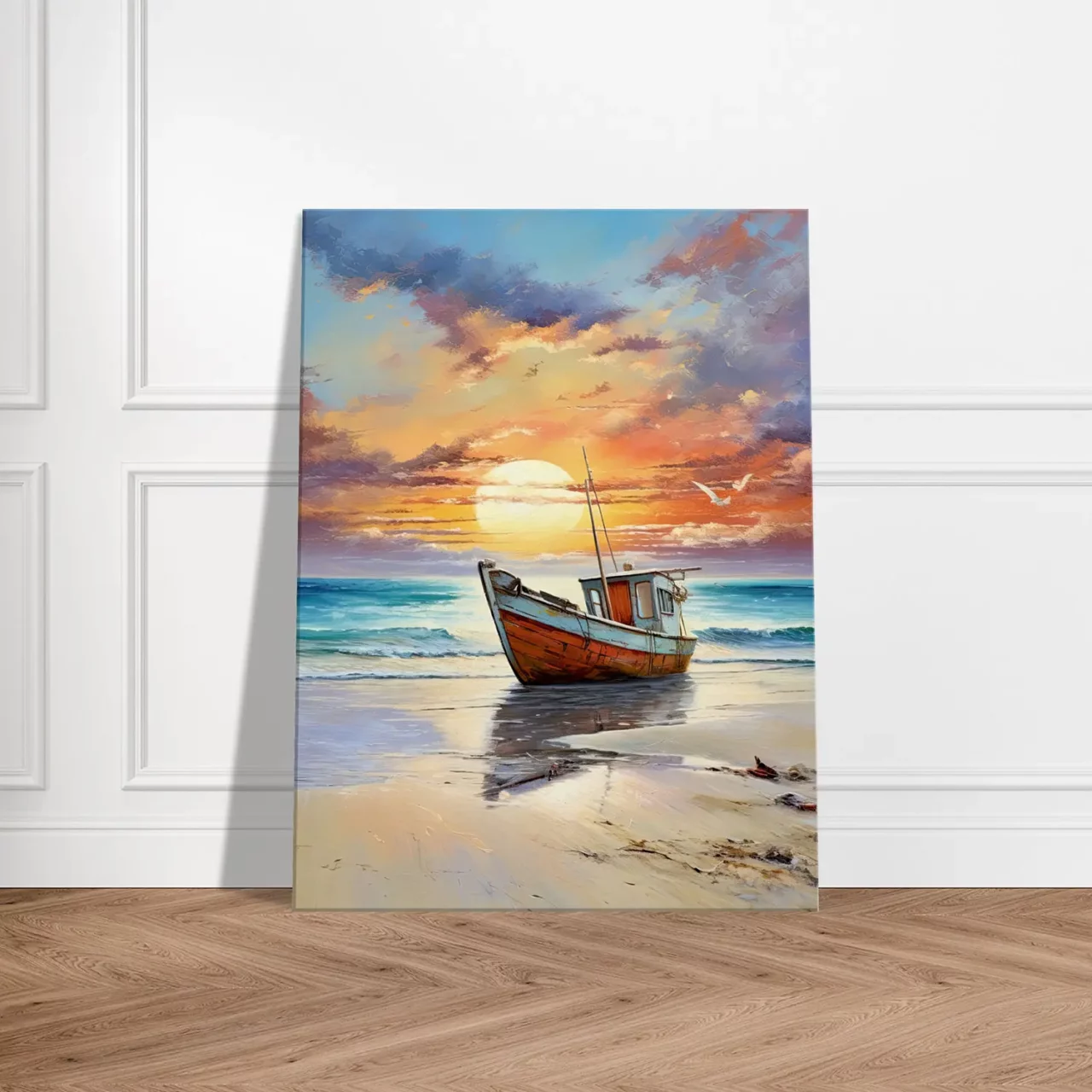 bateau de pêcheur échoué sur le sable