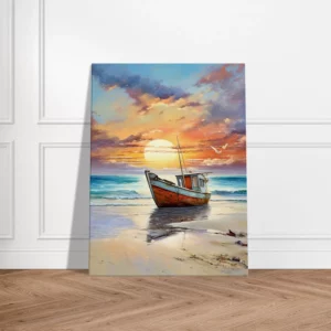 bateau de pêcheur échoué sur le sable