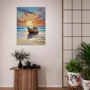 bateau de pêcheur échoué sur le sable