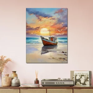 bateau de pêcheur échoué sur le sable