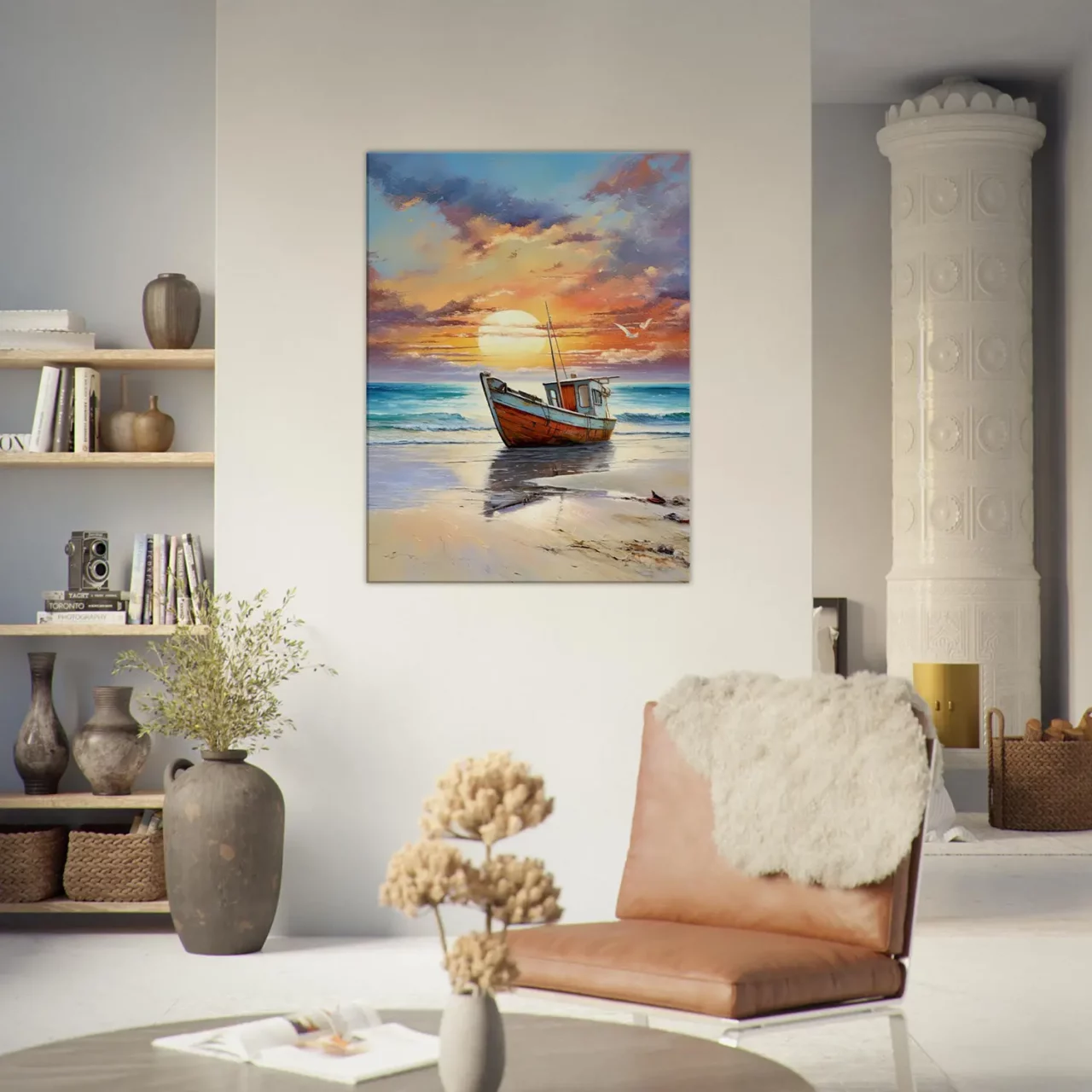 bateau de pêcheur échoué sur le sable