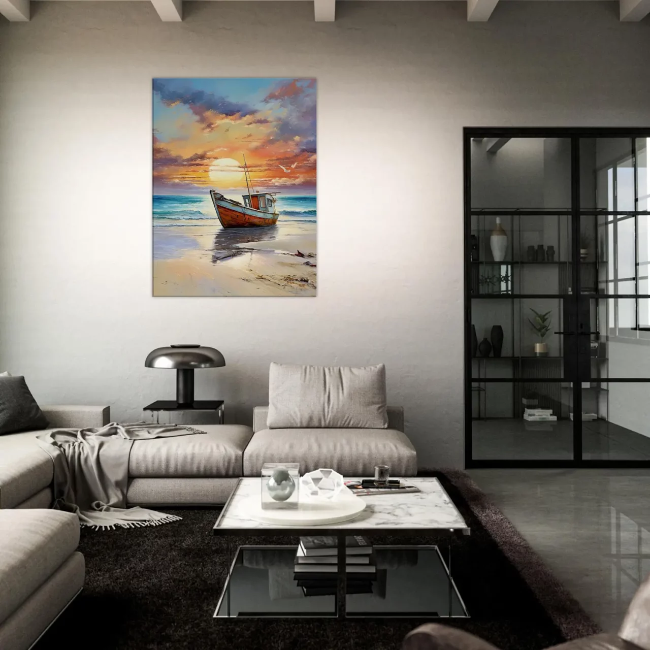 bateau de pêcheur échoué sur le sable