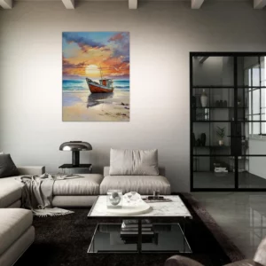 bateau de pêcheur échoué sur le sable