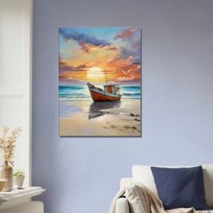 bateau de pêcheur échoué sur le sable