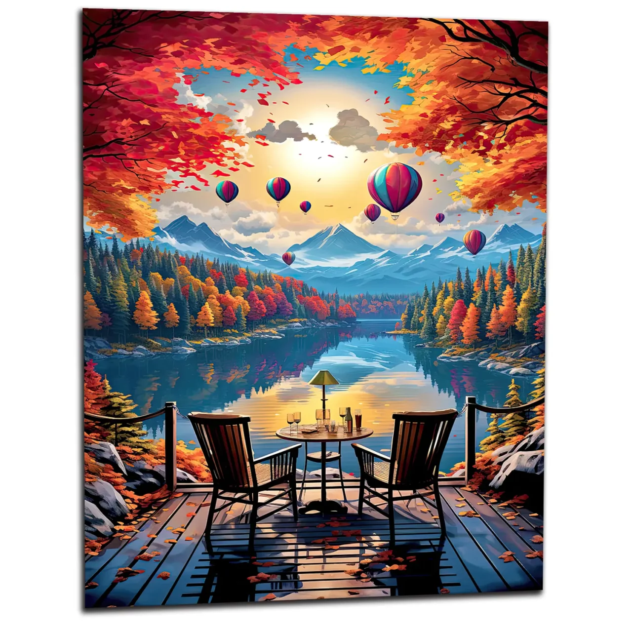 Cadre mural Café d’automne au bord du lac café d'automne au bord du lac
