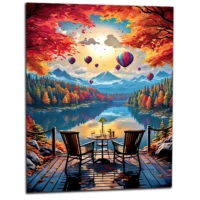 Cadre mural Café d’automne au bord du lac café d'automne au bord du lac