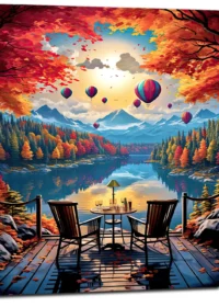 café d'automne au bord du lac