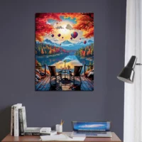 Cadre mural Café d’automne au bord du lac café d'automne au bord du lac