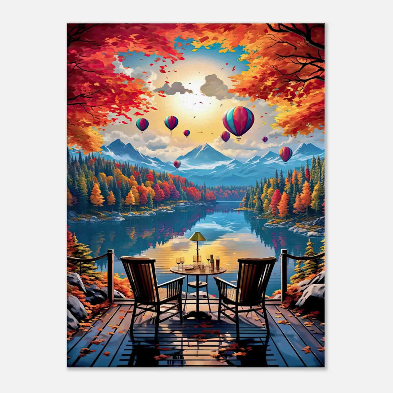Cadre mural Café d’automne au bord du lac café d'automne au bord du lac