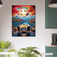 café d'automne au bord du lac