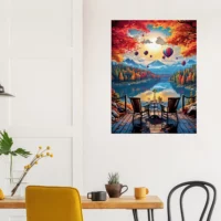 café d'automne au bord du lac