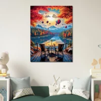 café d'automne au bord du lac