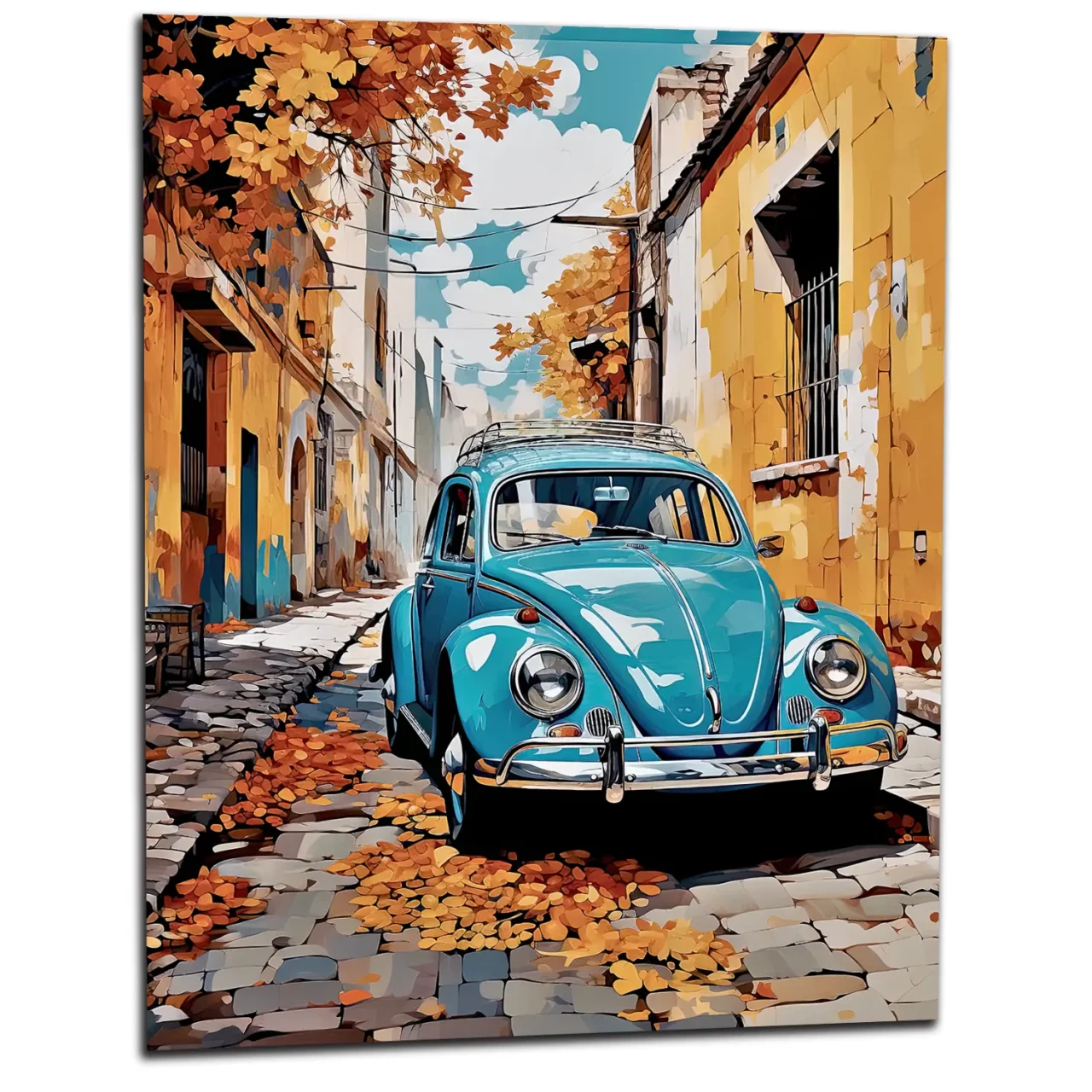 coccinelle bleue dans un village automnal