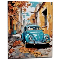 Cadre Coccinelle bleue dans un village automnal coccinelle bleue dans un village automnal