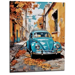 Coccinelle bleue dans un village automnal