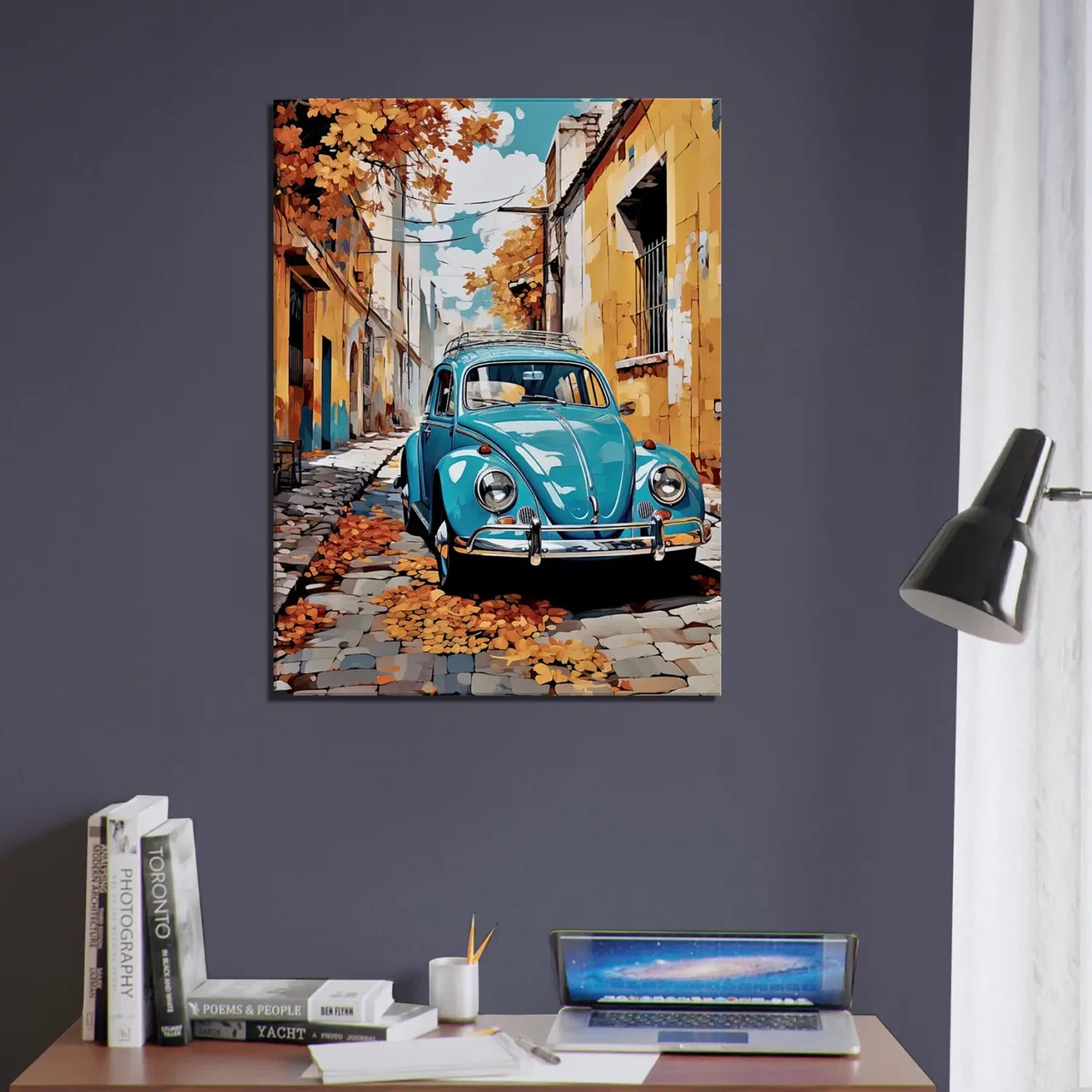 coccinelle bleue dans un village automnal