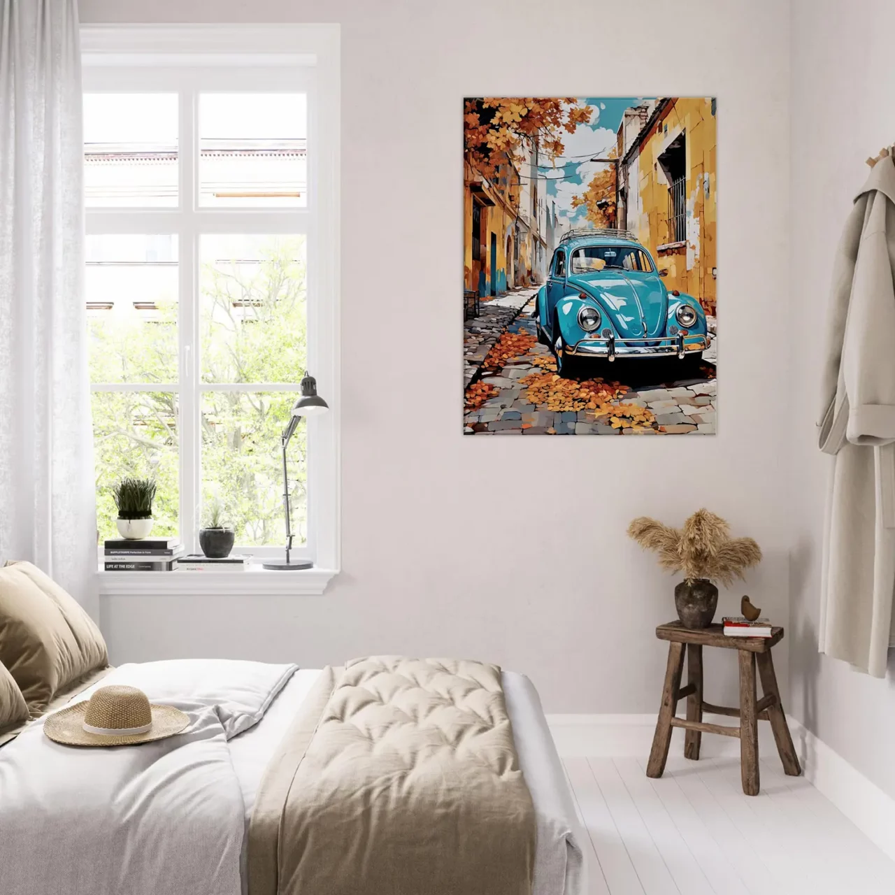 coccinelle bleue dans un village automnal