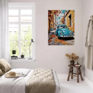 coccinelle bleue dans un village automnal