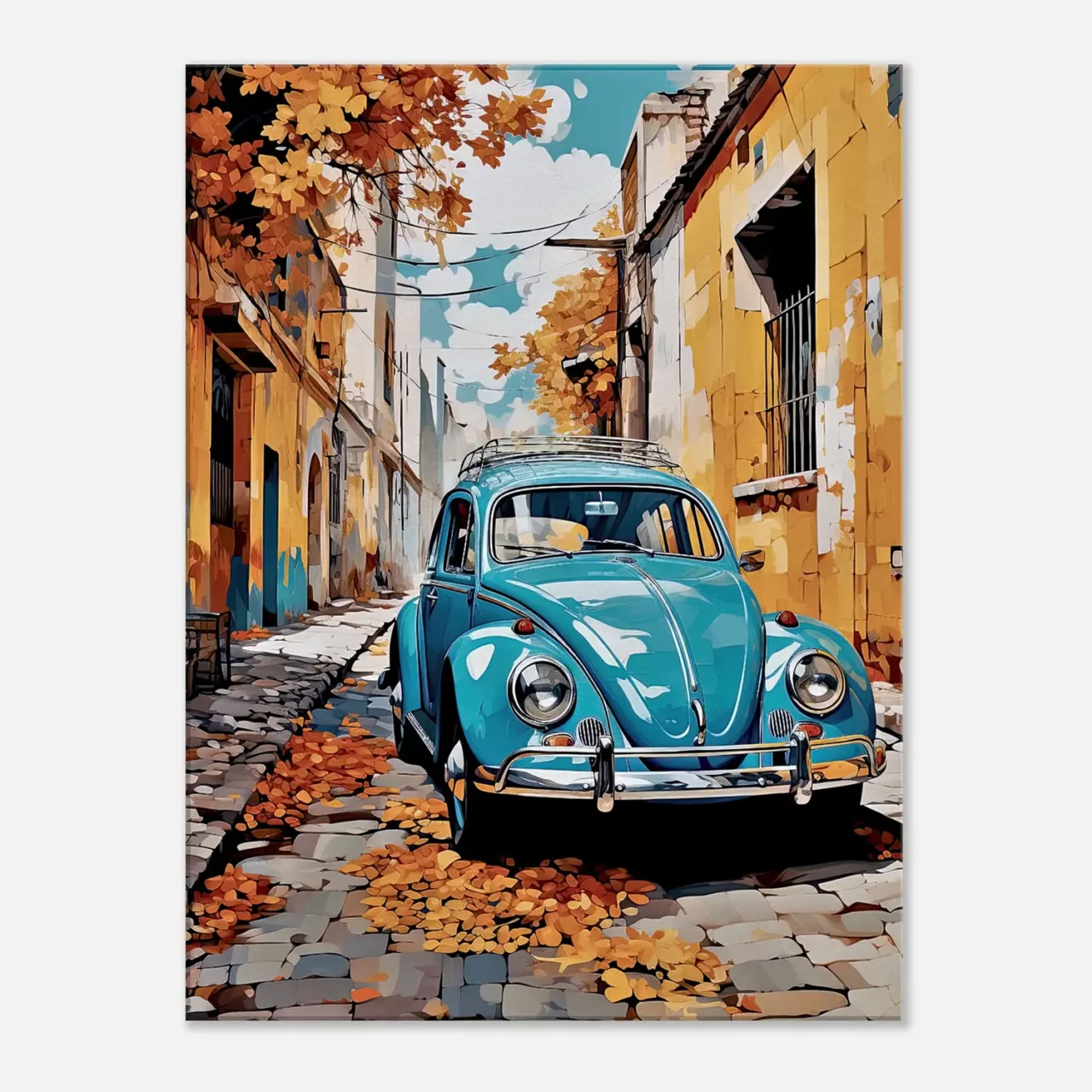 coccinelle bleue dans un village automnal