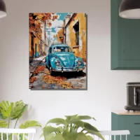 coccinelle bleue dans un village automnal