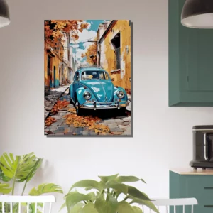 coccinelle bleue dans un village automnal