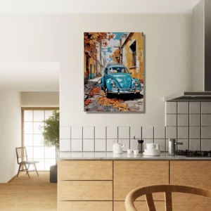 coccinelle bleue dans un village automnal