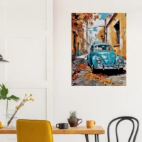 coccinelle bleue dans un village automnal